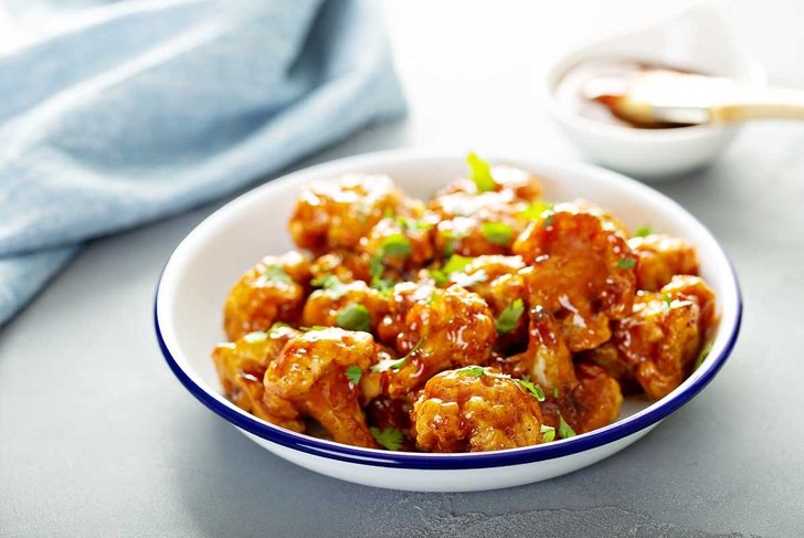 Buffalo style barbecue cauliflower on a plate