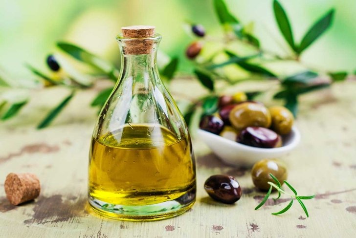 Olive oil in a glass bottle