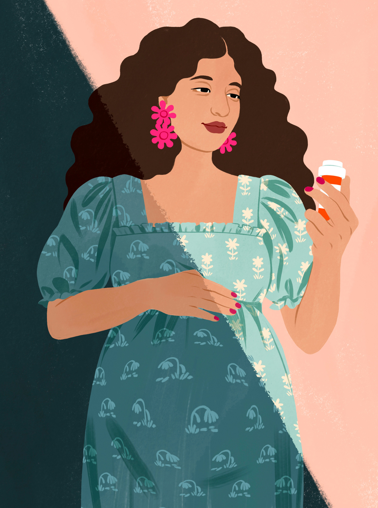 illustration of pregnant woman holding a prescription bottle